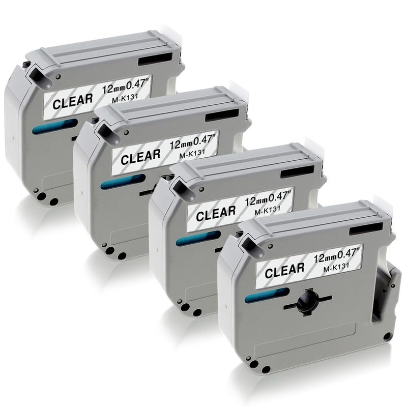 GreaTeam PT-M95 Label Tape Clear Compatible with M-K131s Brother Label Tape Clear 12mm 0.47 M131 MK131 P Touc M Tape for Brother Label Maker PTM95 PT85 PT65 PT90 Label Maker Refills Black on Clear  4 Pack - Image 1